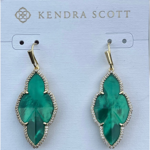 NWT- Kendra Scott Abbie Pave Framed Stone Drop Earrings - Picture 3 of 5